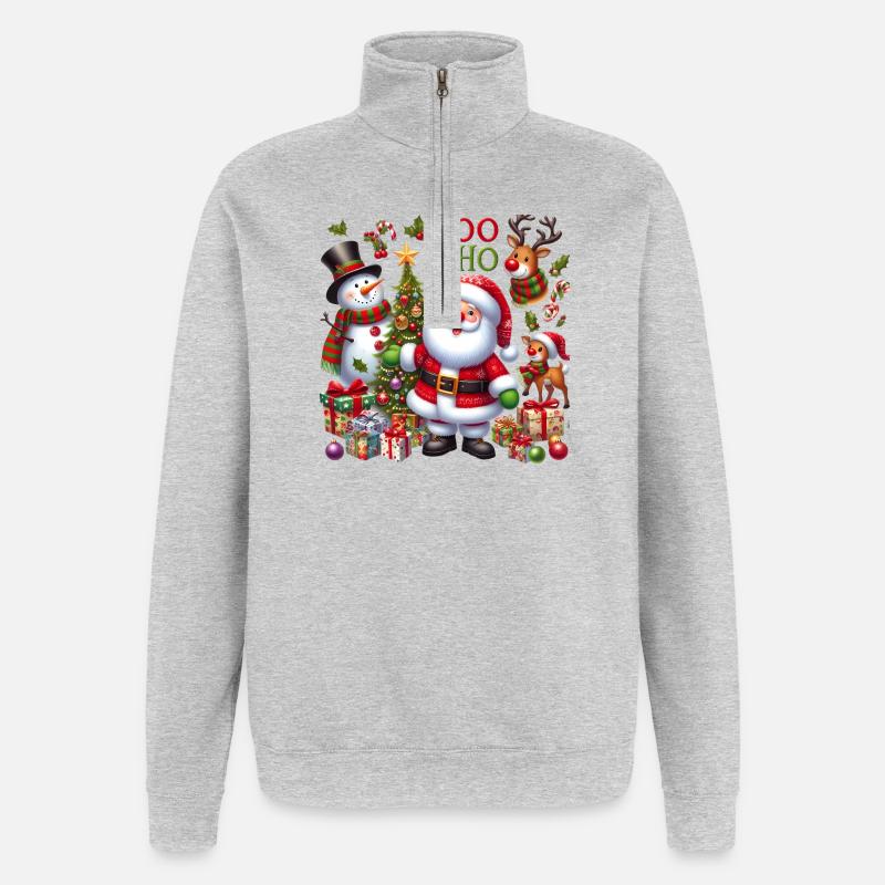 Joyeux Père Noël et amis - Sweat à zip 1/4 - gris chiné