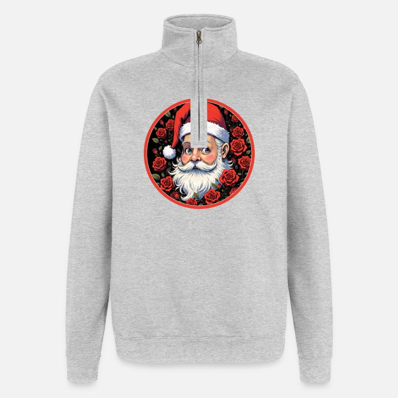Romantischer Weihnachtsmann mit Rosen - Quarter-Zip-Sweatshirt - Grau meliert