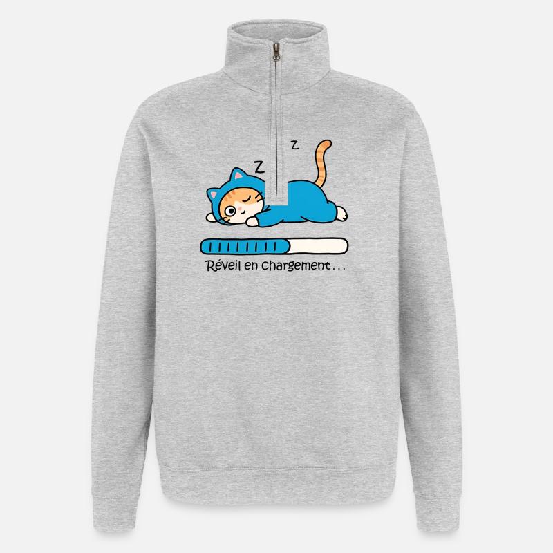 Katzenwecker wird aufgeladen... - Quarter-Zip-Sweatshirt - Grau meliert