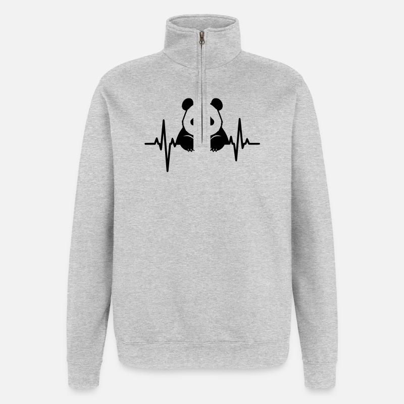 Panda im EKG – Süßes Tierdesign - Quarter-Zip-Sweatshirt - Grau meliert