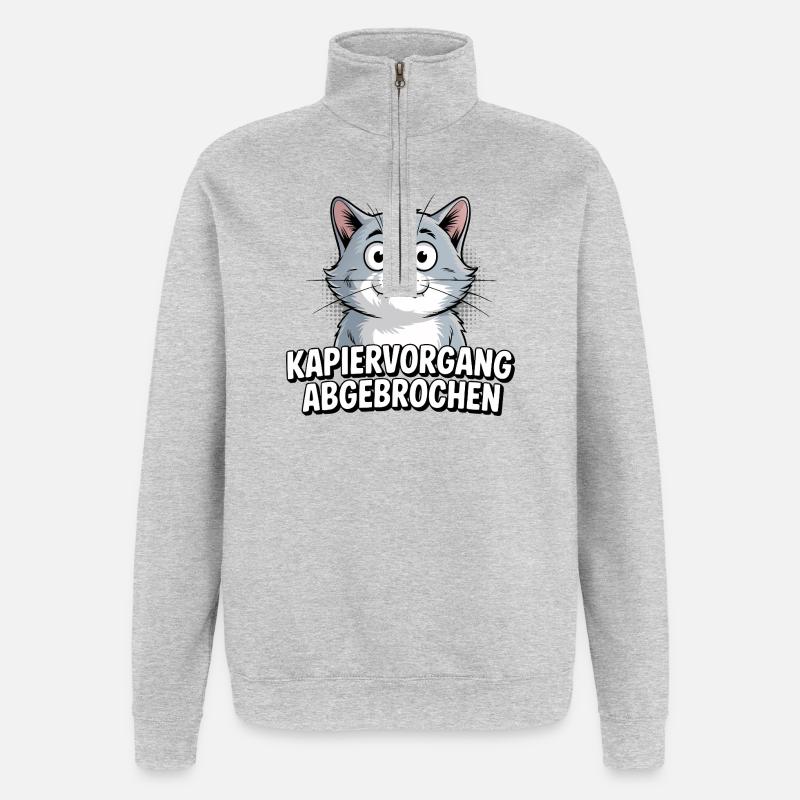 Kapiervorgang abgebrochen – Katze Comic - Quarter-Zip-Sweatshirt - Grau meliert