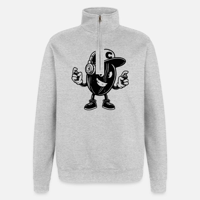 Coole Kaffeebohnen-Figur im Graffiti-Stil - Quarter-Zip-Sweatshirt - Grau meliert