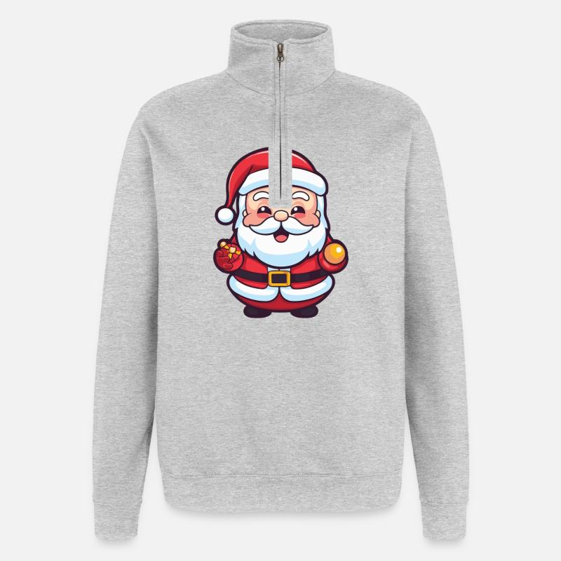 Weihnachtsmann Comic Weihnachten - Quarter-Zip-Sweatshirt - Grau meliert