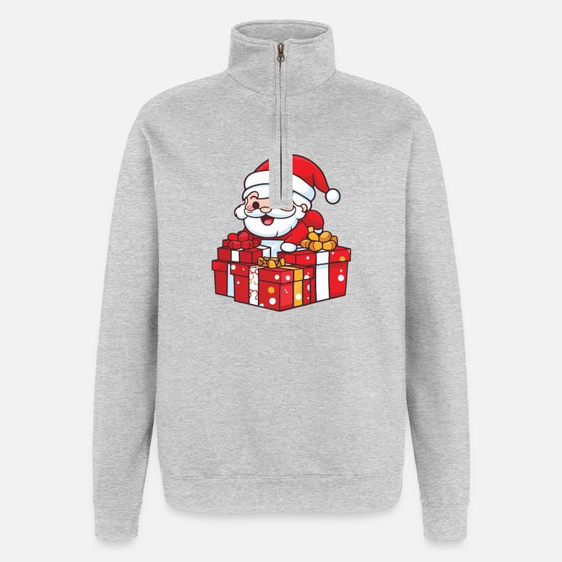 Weihnachtsmann Geschenke Comic Weihnachten - Quarter-Zip-Sweatshirt - Grau meliert