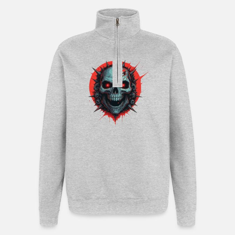 Geisterschädel mit roten Vibes - Quarter-Zip-Sweatshirt - Grau meliert