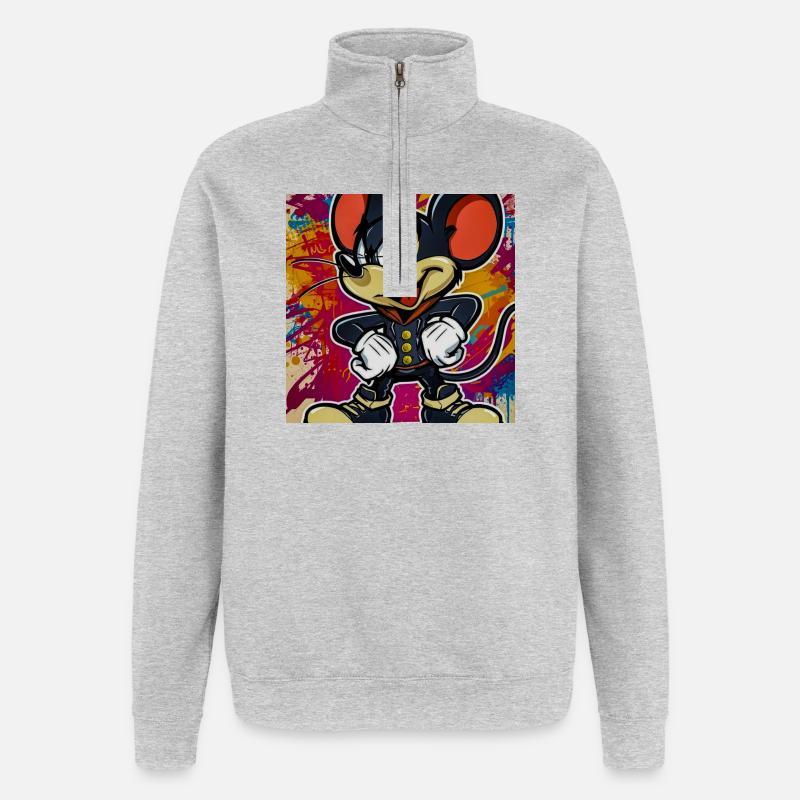 Graffiti Mouseheld im Street Style - Quarter-Zip-Sweatshirt - Grau meliert