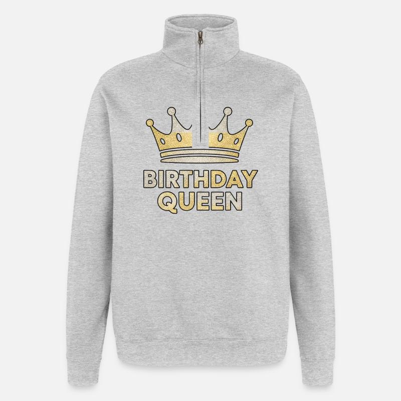 Birthday Queen – Glitzer Krone Design - Quarter-Zip-Sweatshirt - Grau meliert