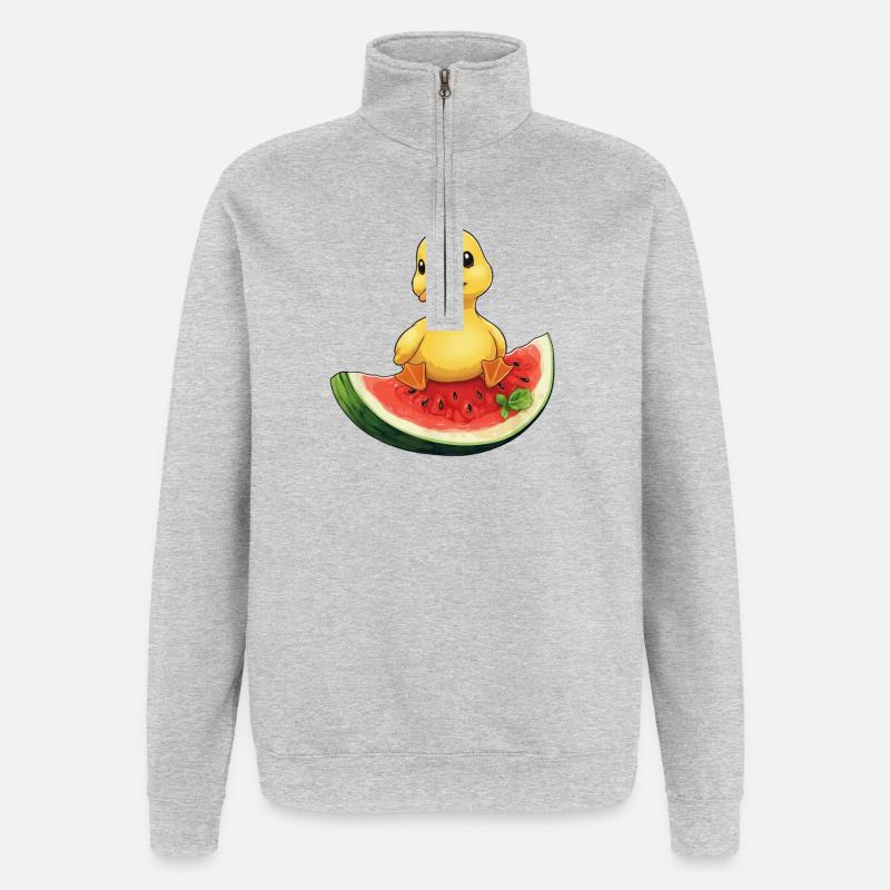 Relaxed summer design with watermelon fruit - Quarter-Zip Sweatshirt - heather grey