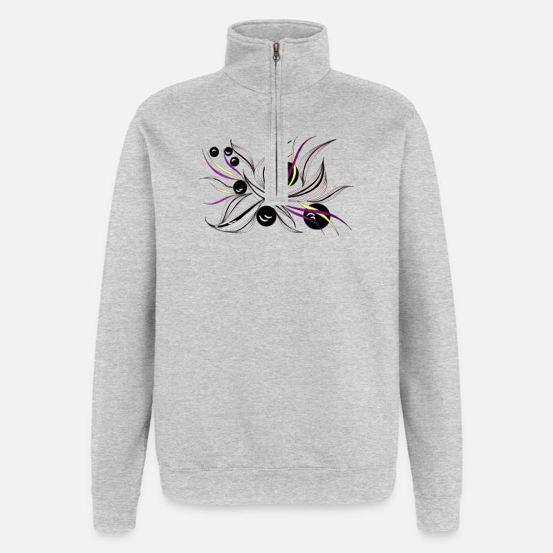 Black and White Flower Beam Pattern - Quarter-Zip Sweatshirt - heather grey