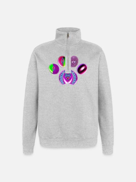 Imprimé cercle de bijoux fluo - Sweat à zip 1/4 - gris chiné