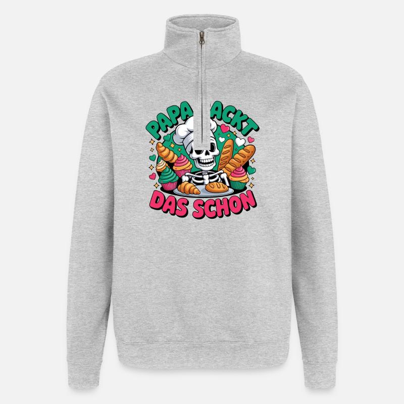 Papa Backt Das Schon - Quarter-Zip-Sweatshirt - Grau meliert