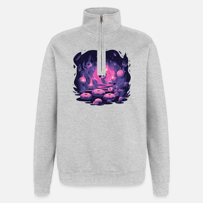 Neon Mäusehöhle mit Donuts - Quarter-Zip-Sweatshirt - Grau meliert