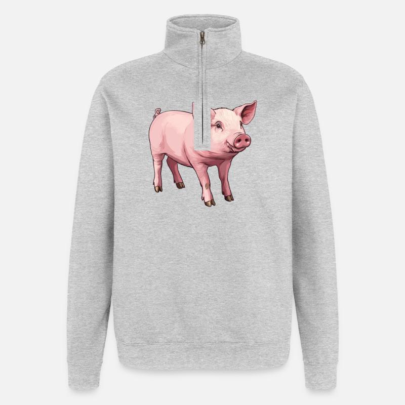 Cochon Cochon - Sweat à zip 1/4 - gris chiné