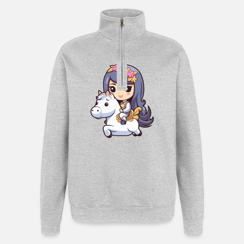 Prinzessin Pferd Comic - Quarter-Zip-Sweatshirt - Grau meliert