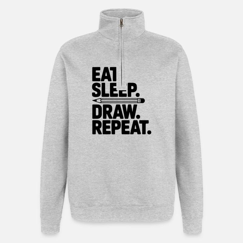Manger. Dormir. Dessiner. Répéter. - Sweat à zip 1/4 - gris chiné