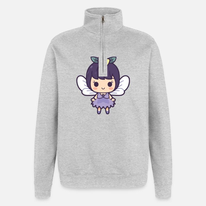 Fée Bande Dessinée Mignon - Sweat à zip 1/4 - gris chiné