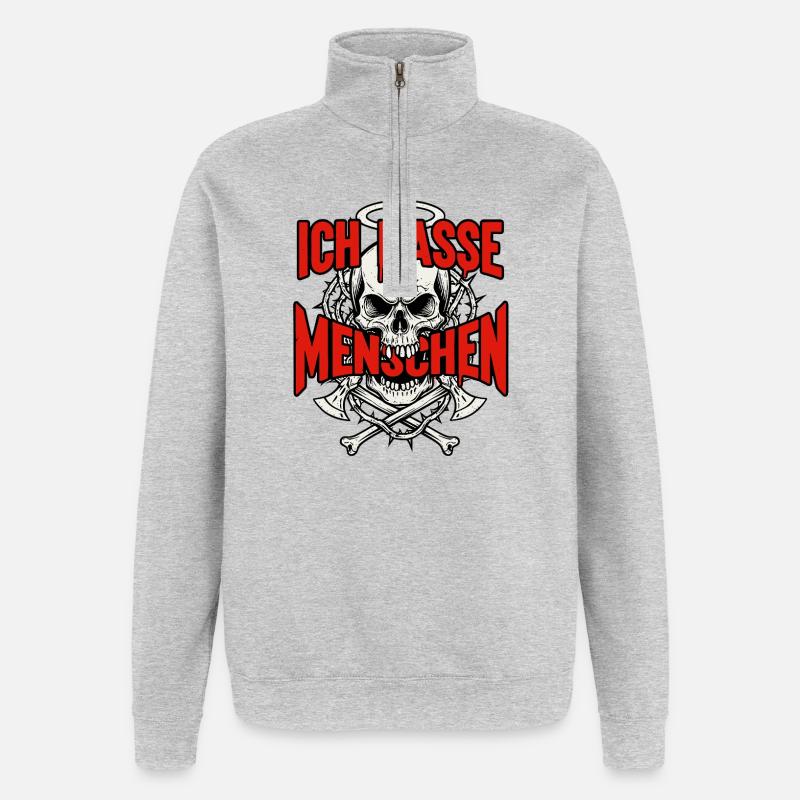 I Hate People Skull Skull - Quarter-Zip Sweatshirt - heather grey