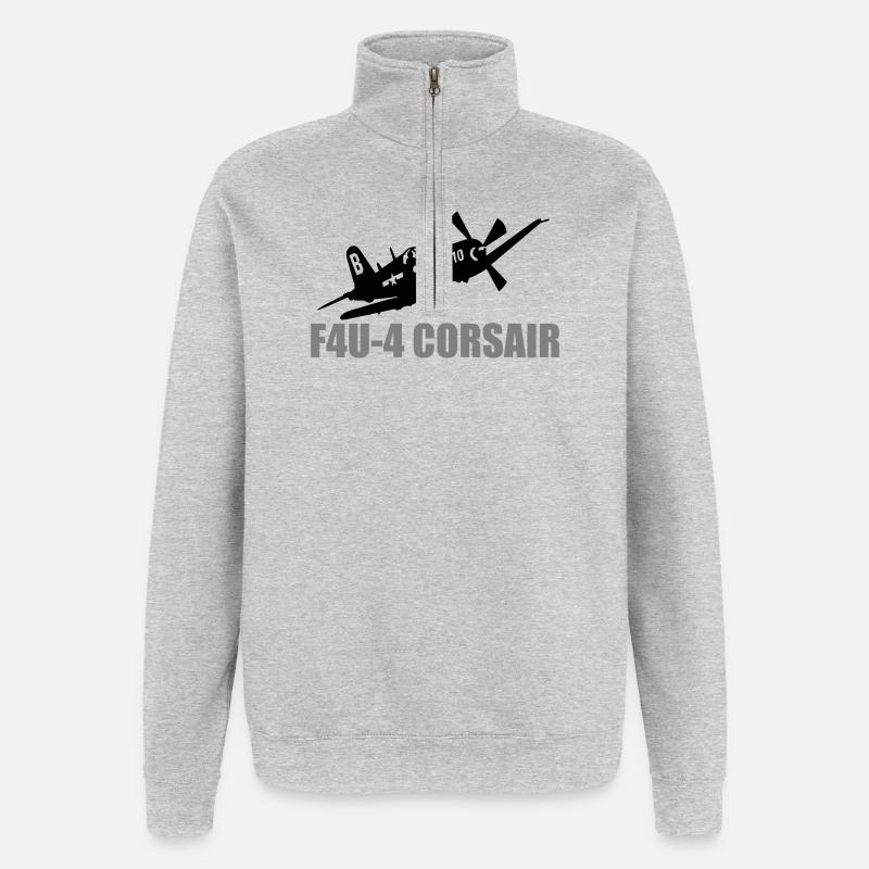 F4U 4 Corsair - Sweat à zip 1/4 - gris chiné