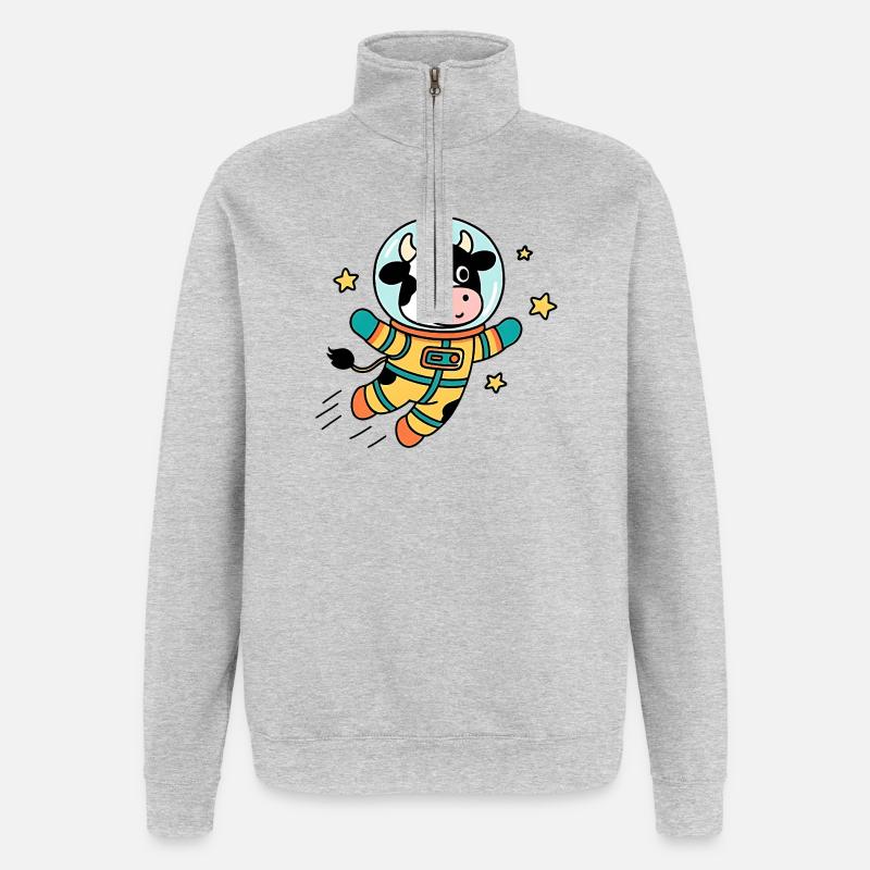 Vache Astronaute dans l'espace - Sweat à zip 1/4 - gris chiné