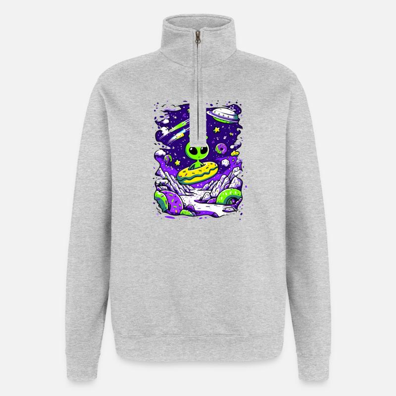 Beignet extraterrestre dans l’espace - Sweat à zip 1/4 - gris chiné