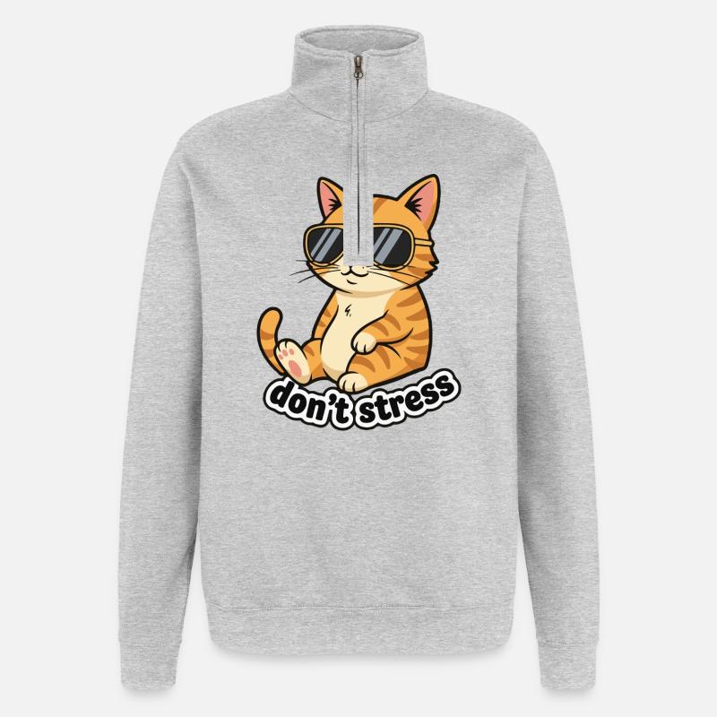 Ne stressez pas Cat - Sweat à zip 1/4 - gris chiné