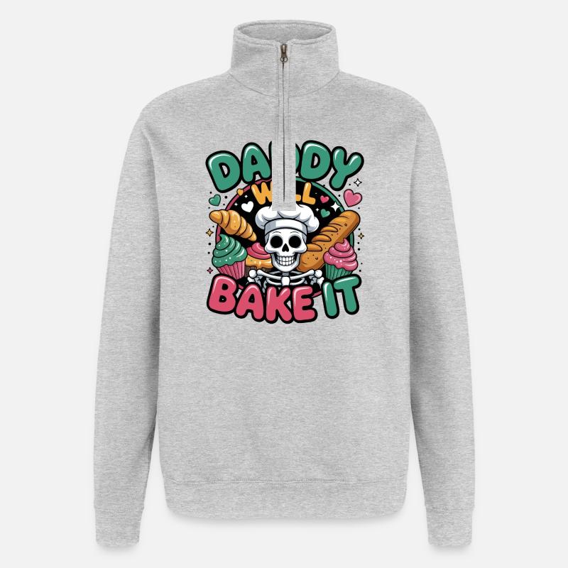 Daddy Will Bake It Skull Chef - Quarter-Zip Sweatshirt - heather grey