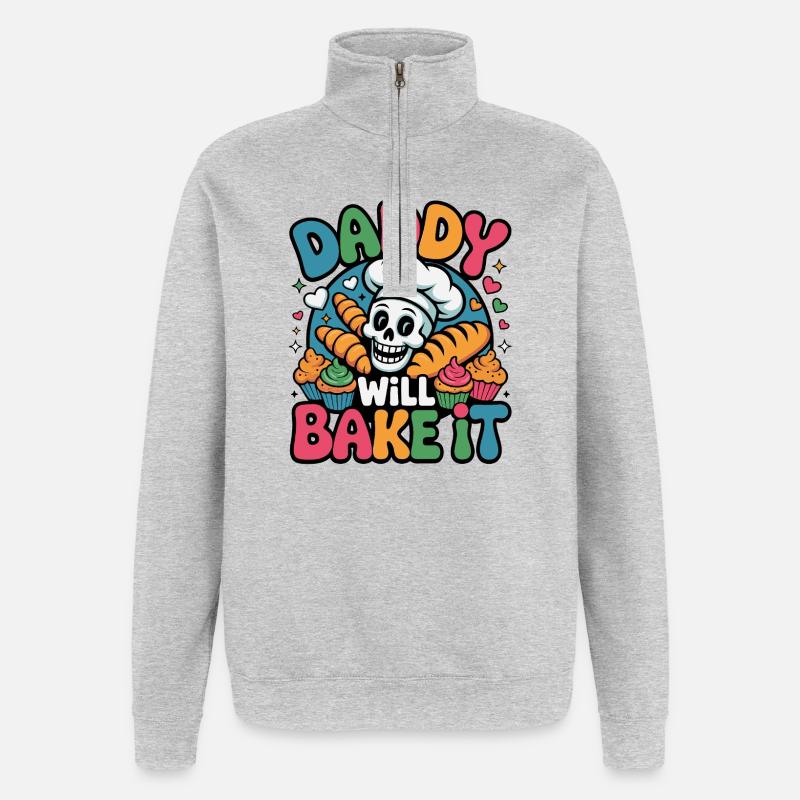 Daddy Will Bake It Skull Bakery - Quarter-Zip Sweatshirt - heather grey