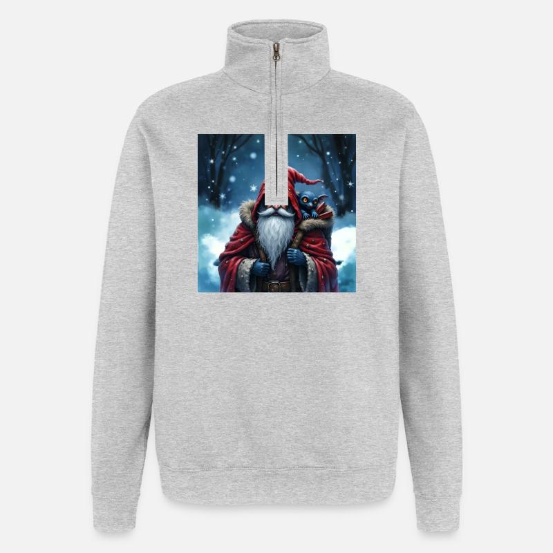 Weihnachtsmann Zauberer mit blauer Katze - Quarter-Zip-Sweatshirt - Grau meliert