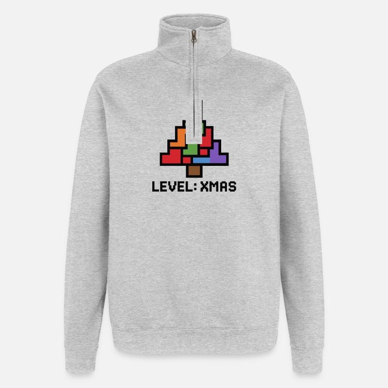 Arbre-pixels de LevelXmas - Sweat à zip 1/4 - gris chiné