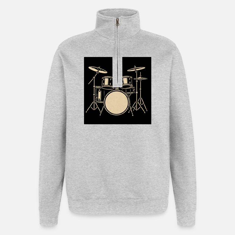 Black Silver Drumset Illustration - Quarter-Zip Sweatshirt - heather grey