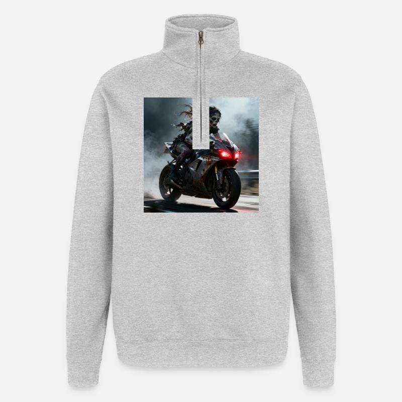 Zombie Rider sur une machine rouillée - Sweat à zip 1/4 - gris chiné