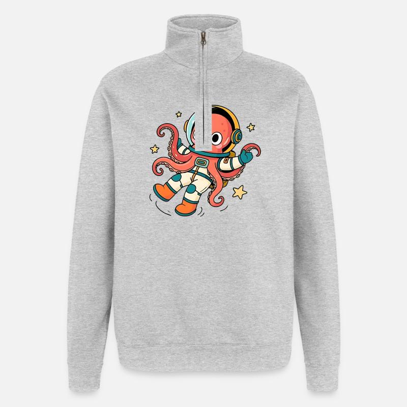 Pieuvre Astronaute Spatiale - Sweat à zip 1/4 - gris chiné