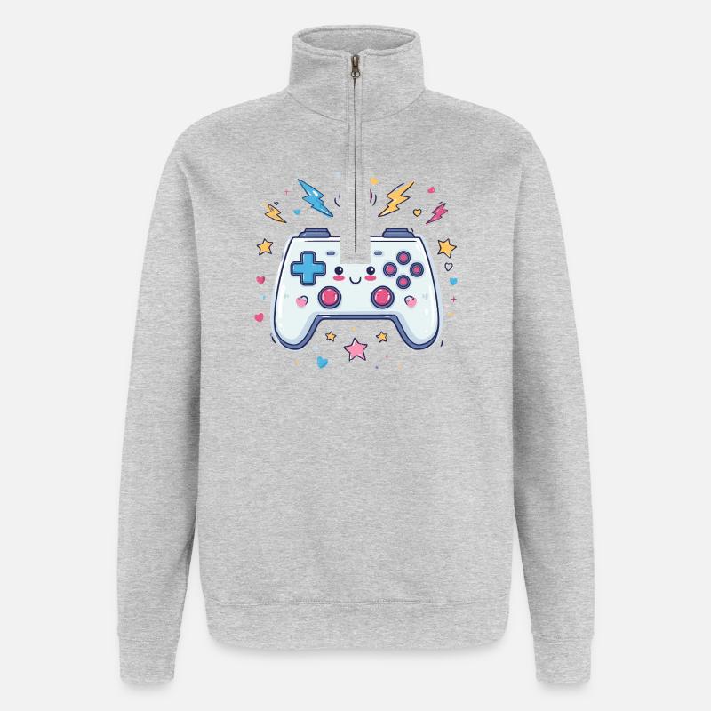 Herzcontroller Doodle Pixel Pop - Quarter-Zip-Sweatshirt - Grau meliert