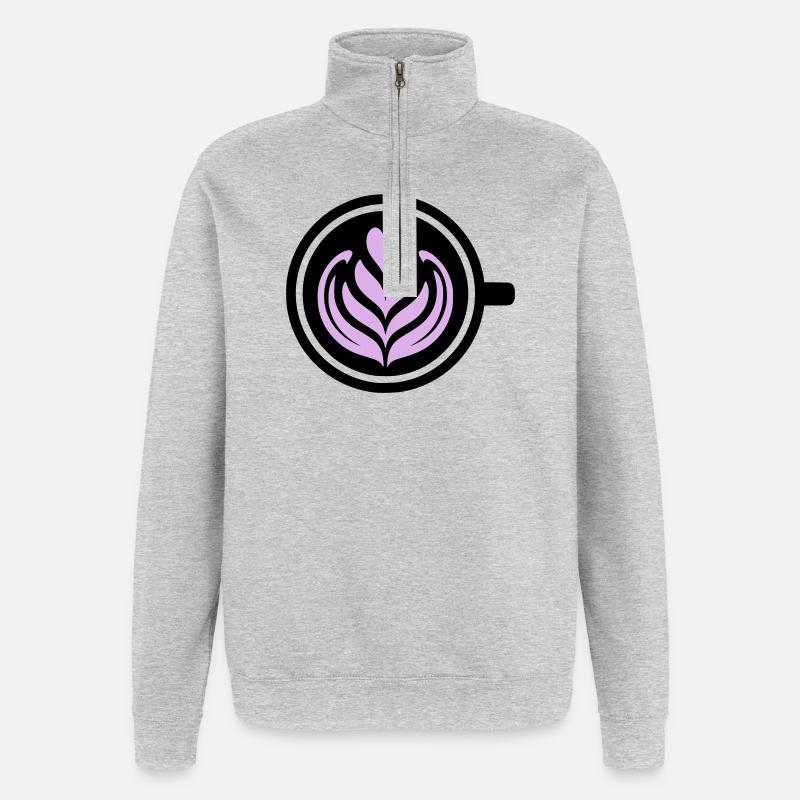Kaffee-Liebe: Latte art Herz Vektor - Quarter-Zip-Sweatshirt - Grau meliert