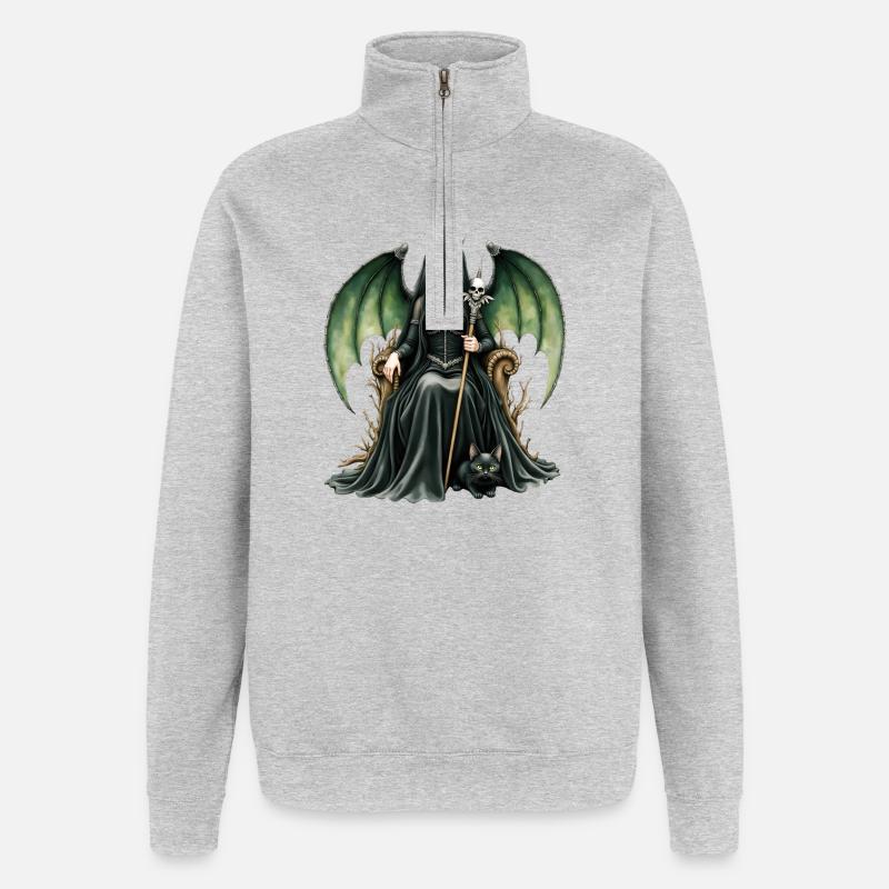 Geflügelte Dunkle Königin mit Stab - Quarter-Zip-Sweatshirt - Grau meliert