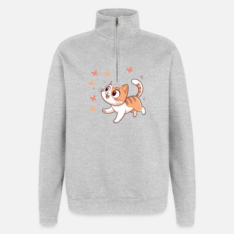 Glückliche Kätzchen-Schmetterlinge - Quarter-Zip-Sweatshirt - Grau meliert