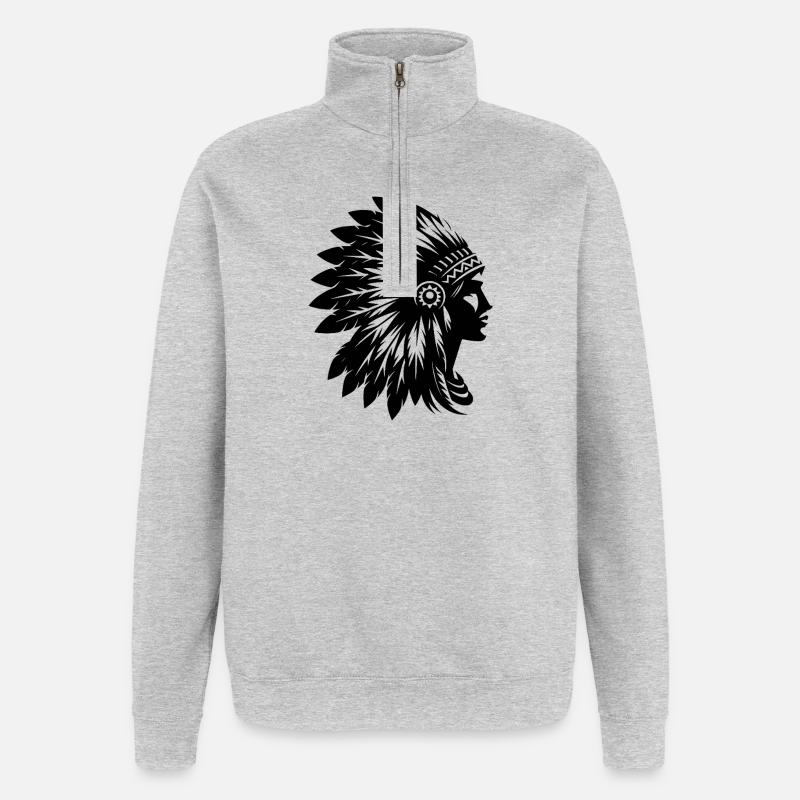 Coiffe élégante avec visage de profil - Sweat à zip 1/4 - gris chiné