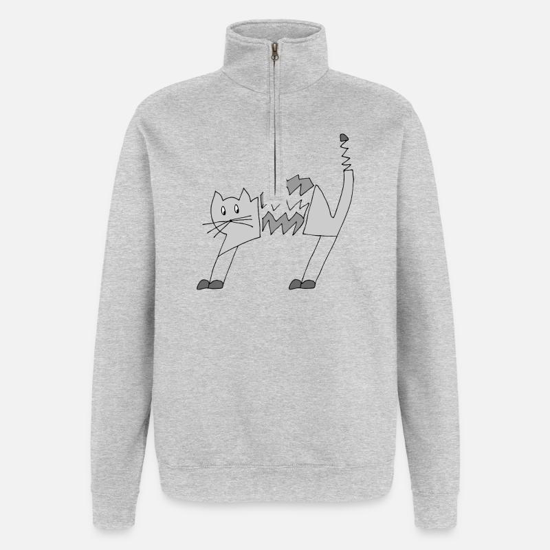 chat - Sweat à zip 1/4 - gris chiné
