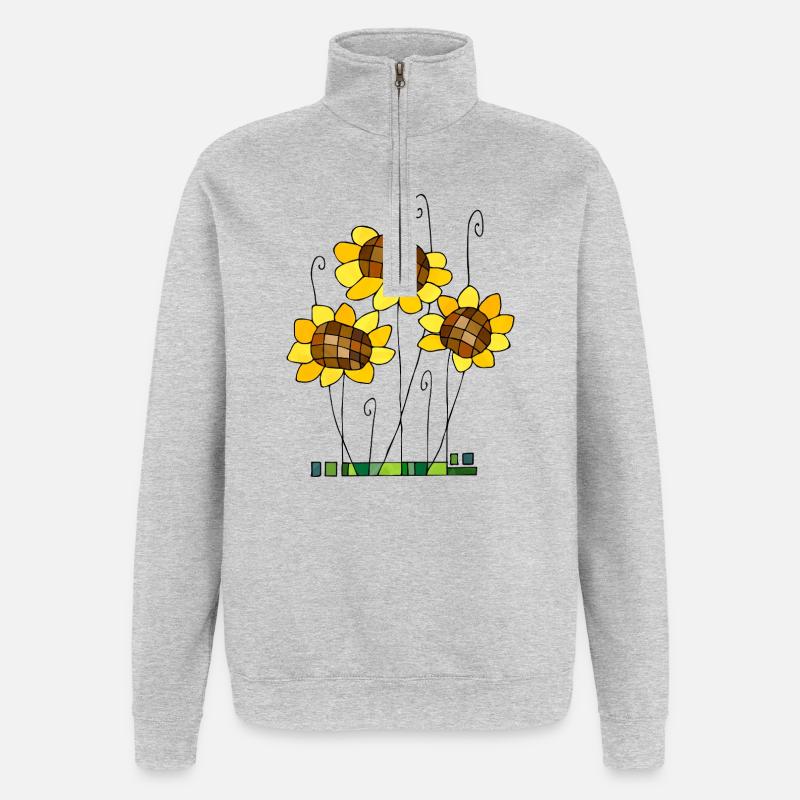 Fleur - Sweat à zip 1/4 - gris chiné