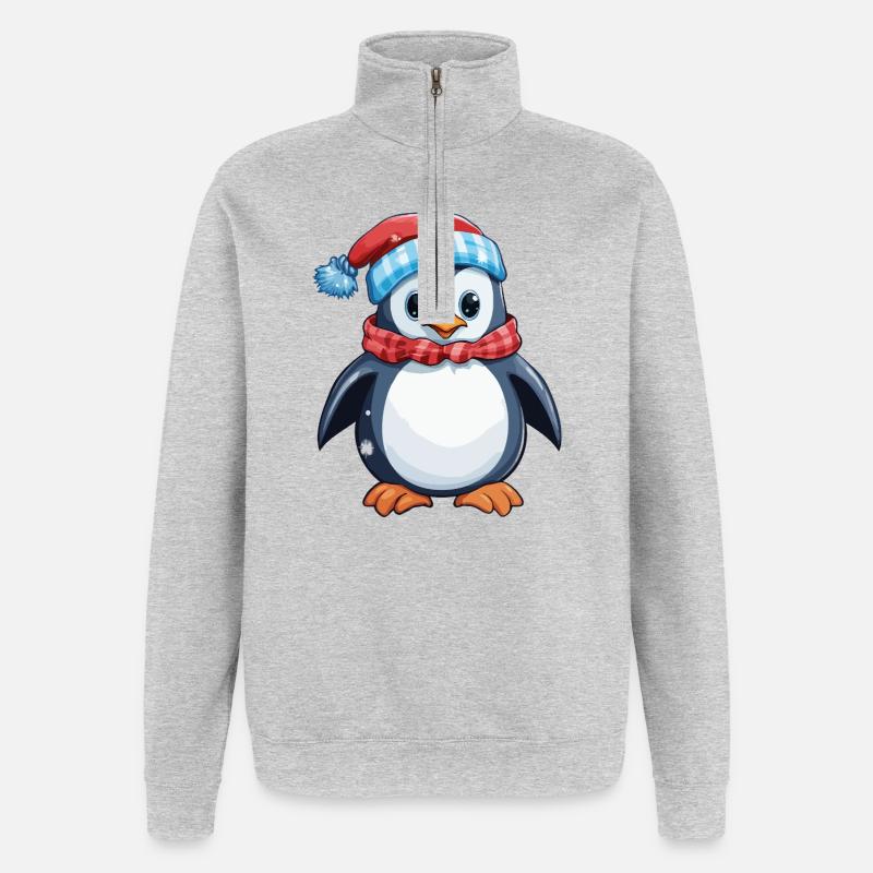 Pingouin avec chapeau d’hiver et écharpe - Sweat à zip 1/4 - gris chiné