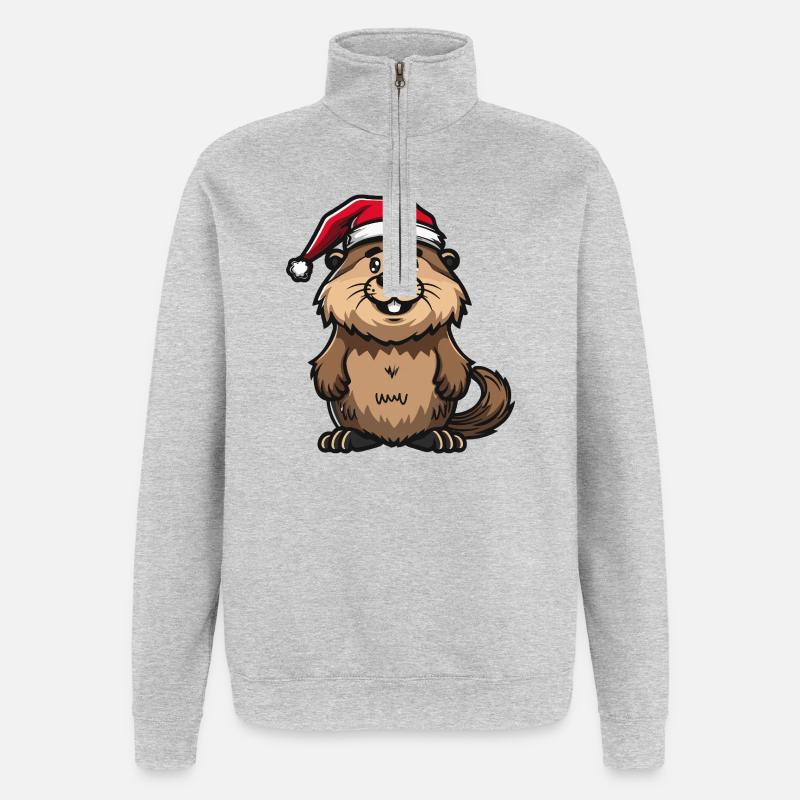 Noël du castor - Sweat à zip 1/4 - gris chiné