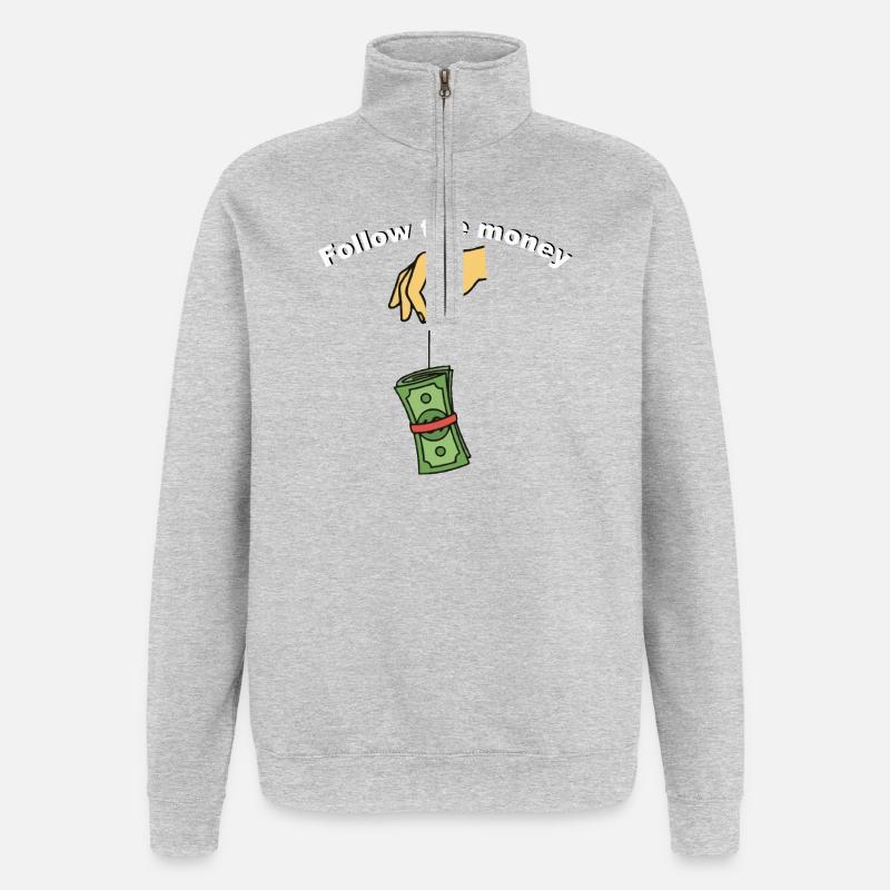 Suis l’argent - Sweat à zip 1/4 - gris chiné