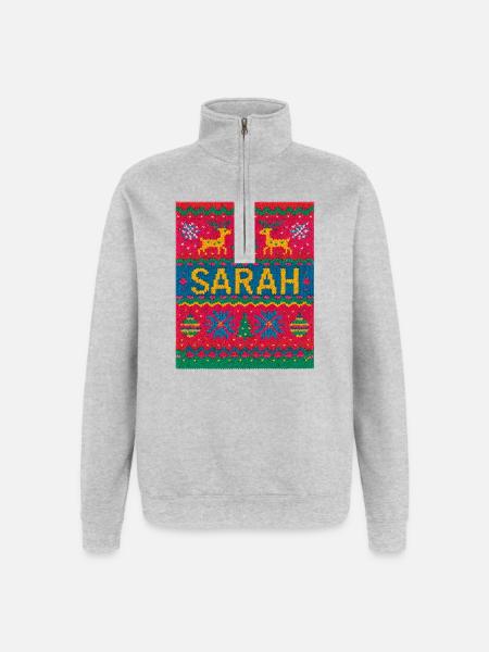 Sarah Christmas Knit Doormat - Quarter-Zip Sweatshirt - heather grey
