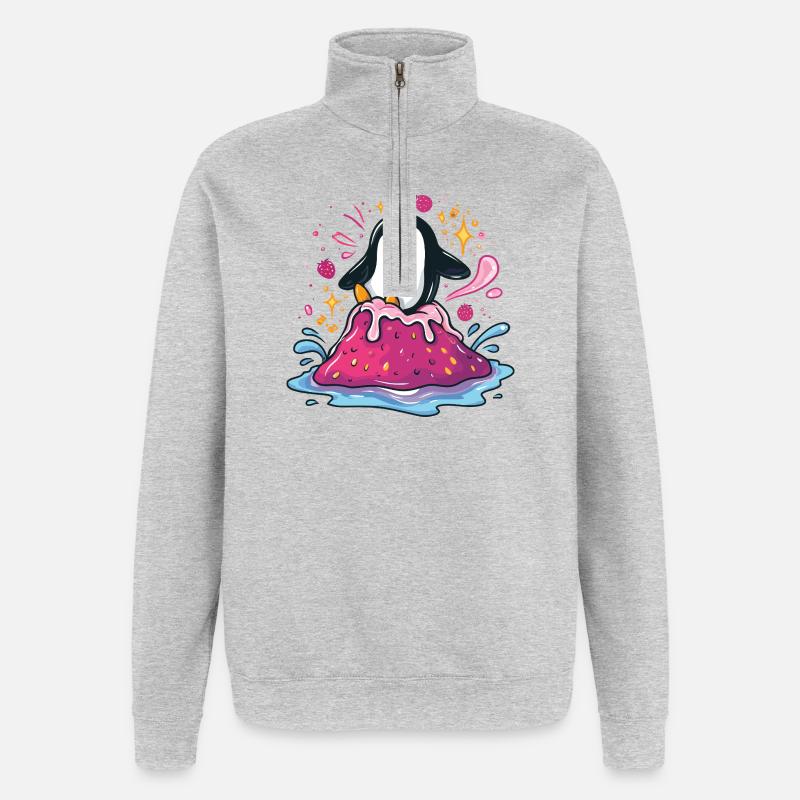 Penguin on pink jam wave - Quarter-Zip Sweatshirt - heather grey