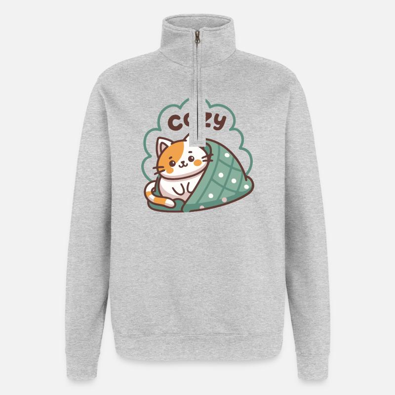 Chat Cozy sous Couette - Sweat à zip 1/4 - gris chiné
