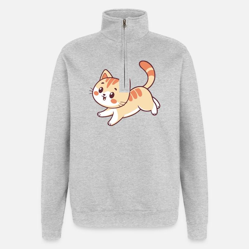 Chaton Joyeux Illustration - Sweat à zip 1/4 - gris chiné