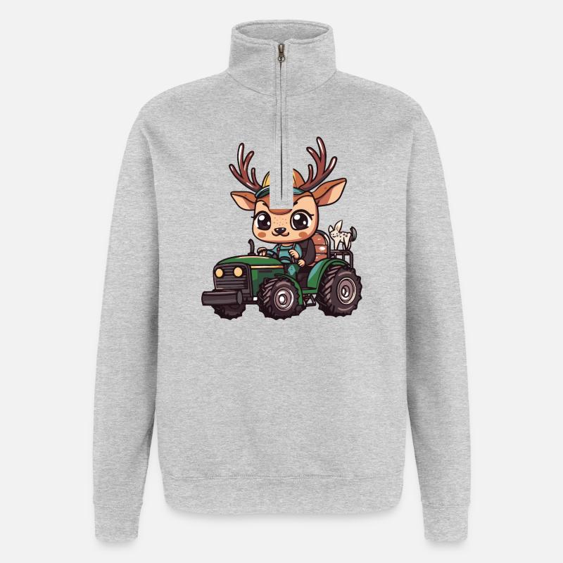 Deer Tractor Farmer - Quarter-Zip Sweatshirt - heather grey