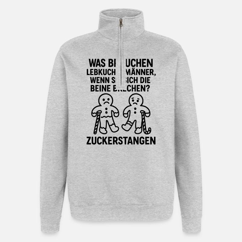 zuckerstangen lebkuchen advent witz - Quarter-Zip-Sweatshirt - Grau meliert