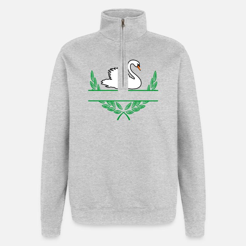 Schwanen-Lorbeerkranz mit Namensraum - Quarter-Zip-Sweatshirt - Grau meliert