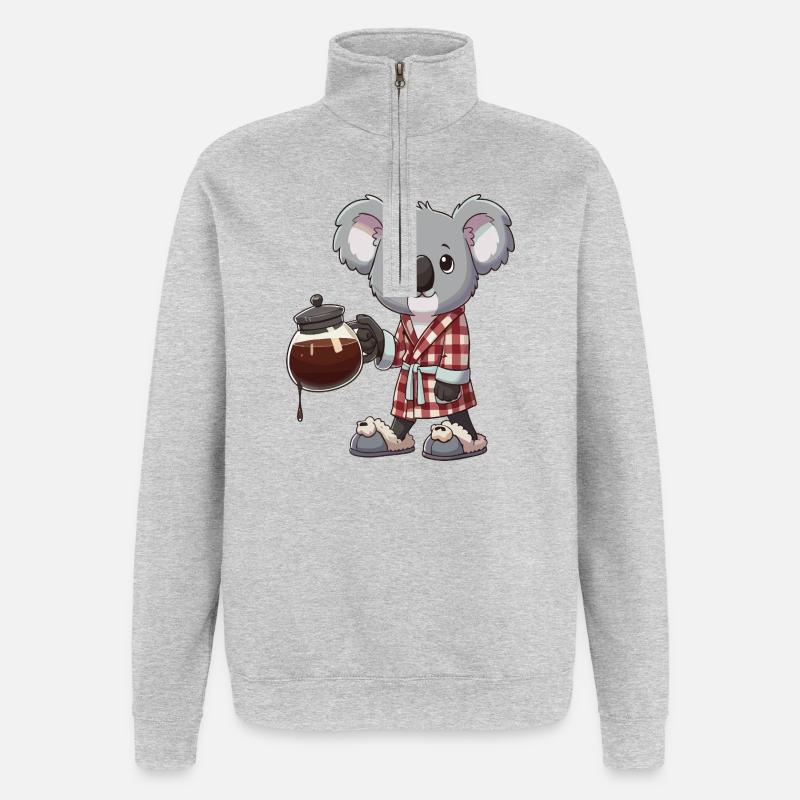 Funny Koala Coffee Lover Cozy Bathrobe - Quarter-Zip Sweatshirt - heather grey